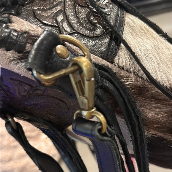 Black and White Fringe Leather Tote - Picture 12 of 15